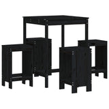 5 Piece Garden Bar Set Black Solid Wood Pine - Front View