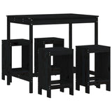 5 Piece Garden Bar Set Black Solid Wood Pine - Front View