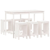 7 Piece Garden Bar Set White Solid Wood Pine - Front View