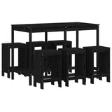 7 Piece Garden Bar Set Black Solid Wood Pine - Front View
