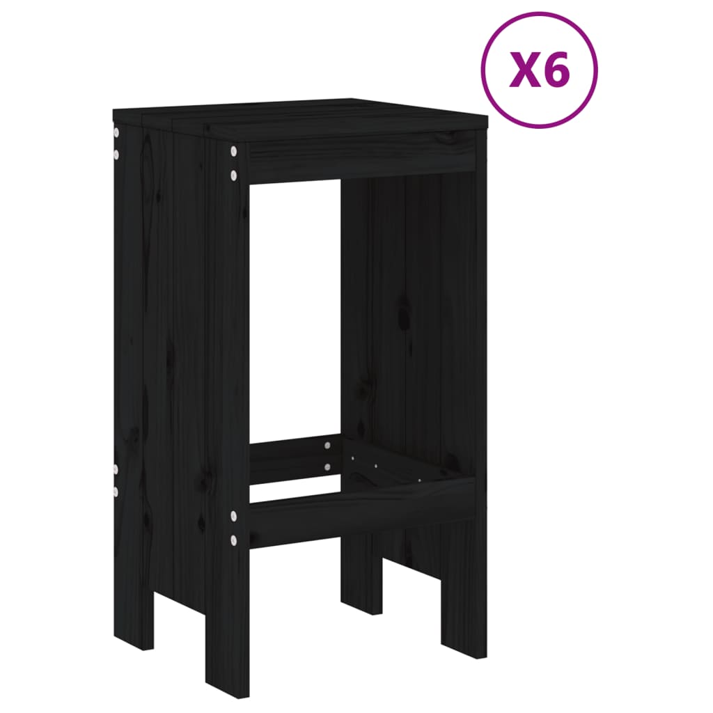7 Piece Garden Bar Set Black Solid Wood Pine