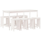 9 Piece Garden Bar Set White Solid Wood Pine - Front View