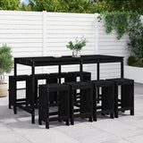 9 Piece Garden Bar Set Black Solid Wood Pine