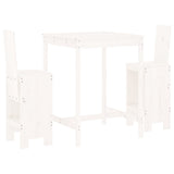 3 Piece Garden Bar Set White Solid Wood Pine - Front View