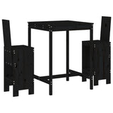 3 Piece Garden Bar Set Black Solid Wood Pine - Front View