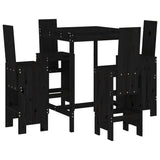 5 Piece Garden Bar Set Black Solid Wood Pine - Front View