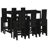 7 Piece Garden Bar Set Black Solid Wood Pine - Front View