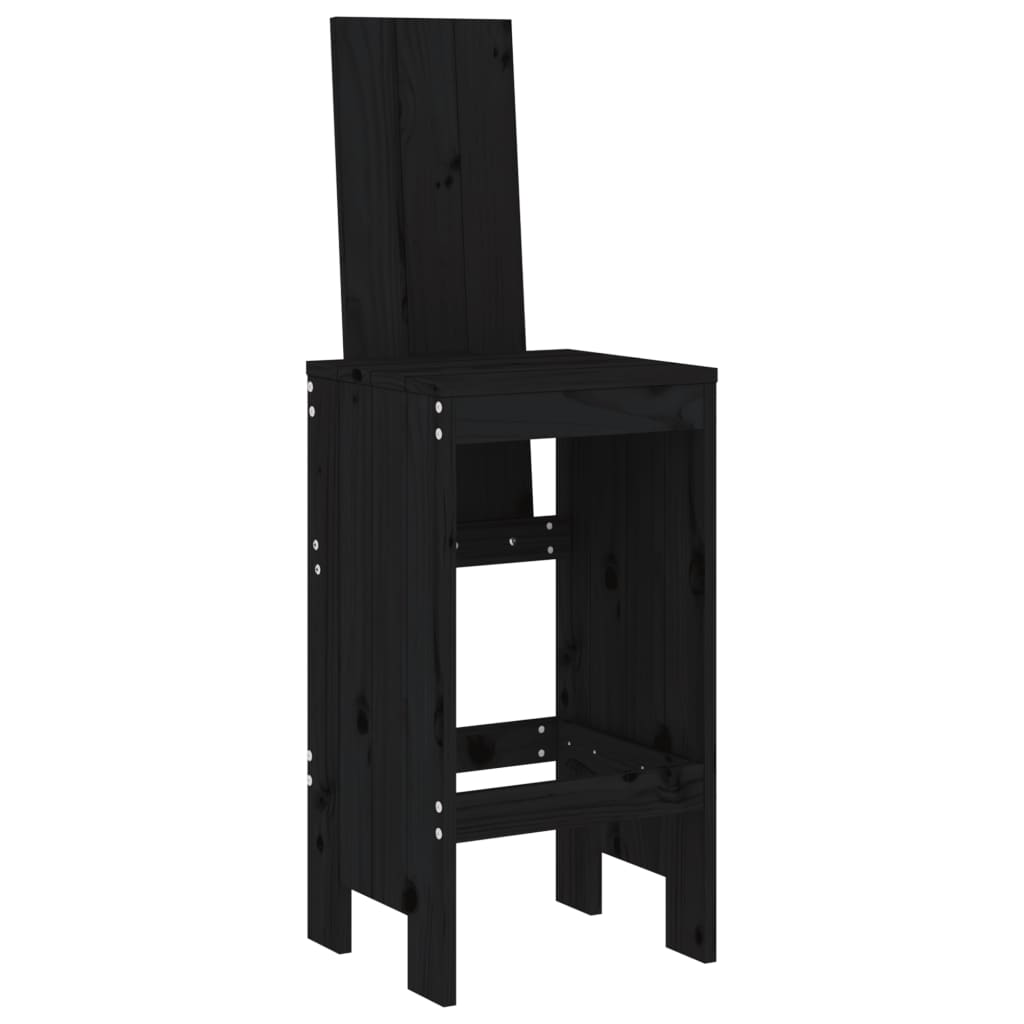 9 Piece Garden Bar Set Black Solid Wood Pine