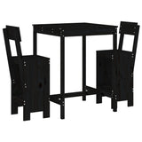 3 Piece Garden Bar Set Black Solid Wood Pine - Front View