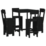 5 Piece Garden Bar Set Black Solid Wood Pine - Front View
