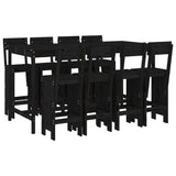 7 Piece Garden Bar Set Black Solid Wood Pine - Front View