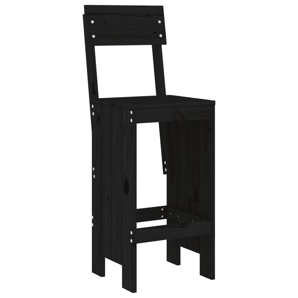 7 Piece Garden Bar Set Black Solid Wood Pine