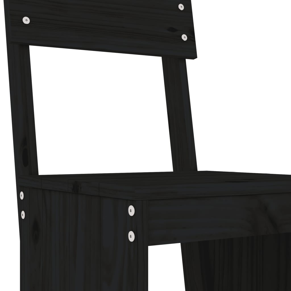 7 Piece Garden Bar Set Black Solid Wood Pine