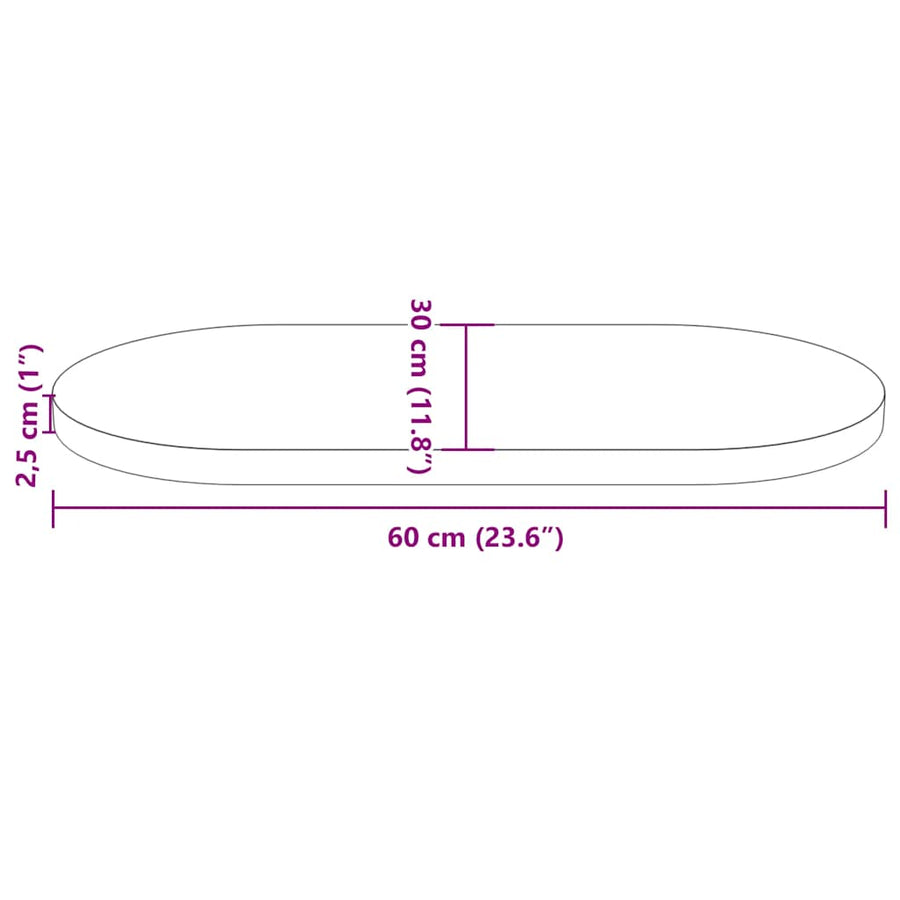 Table Top 60x30x2.5 cm Solid Wood Pine Oval