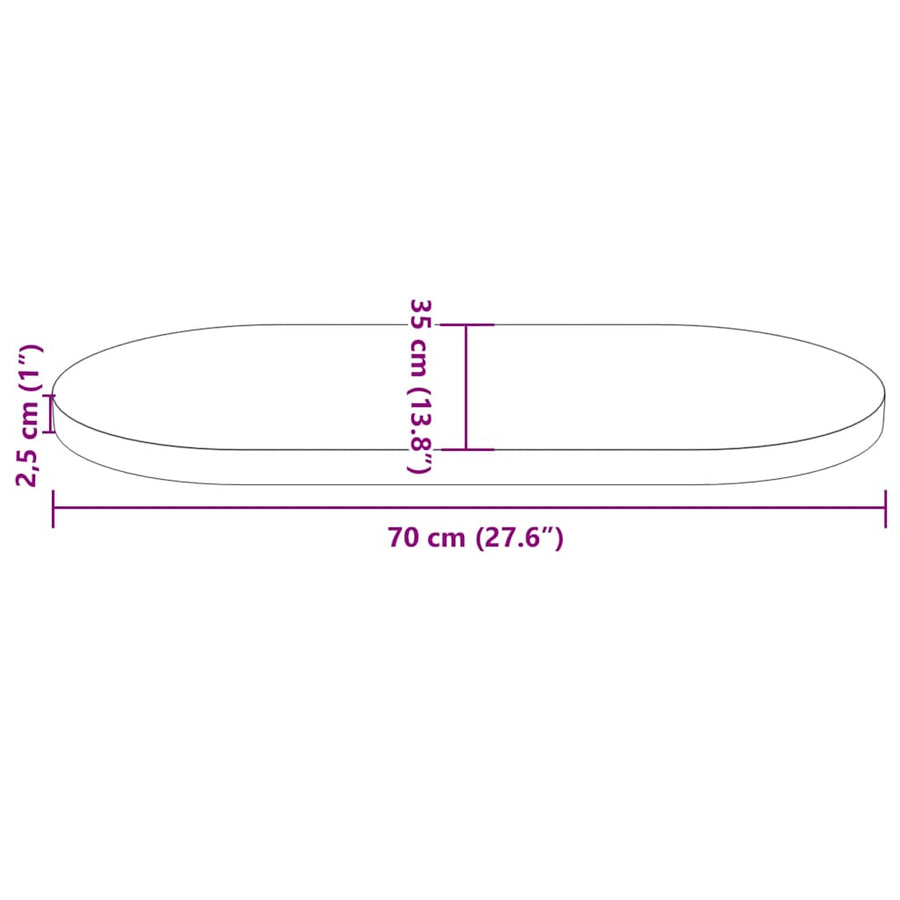 Table Top 70x35x2.5 cm Solid Wood Pine Oval