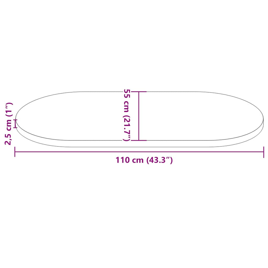 Table Top 110x55x2.5 cm Solid Wood Pine Oval