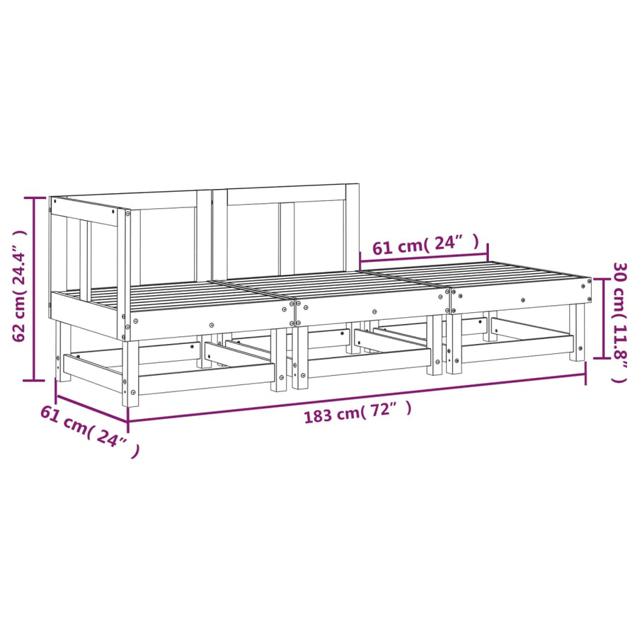 3 Piece Garden Lounge Set Solid Wood Pine
