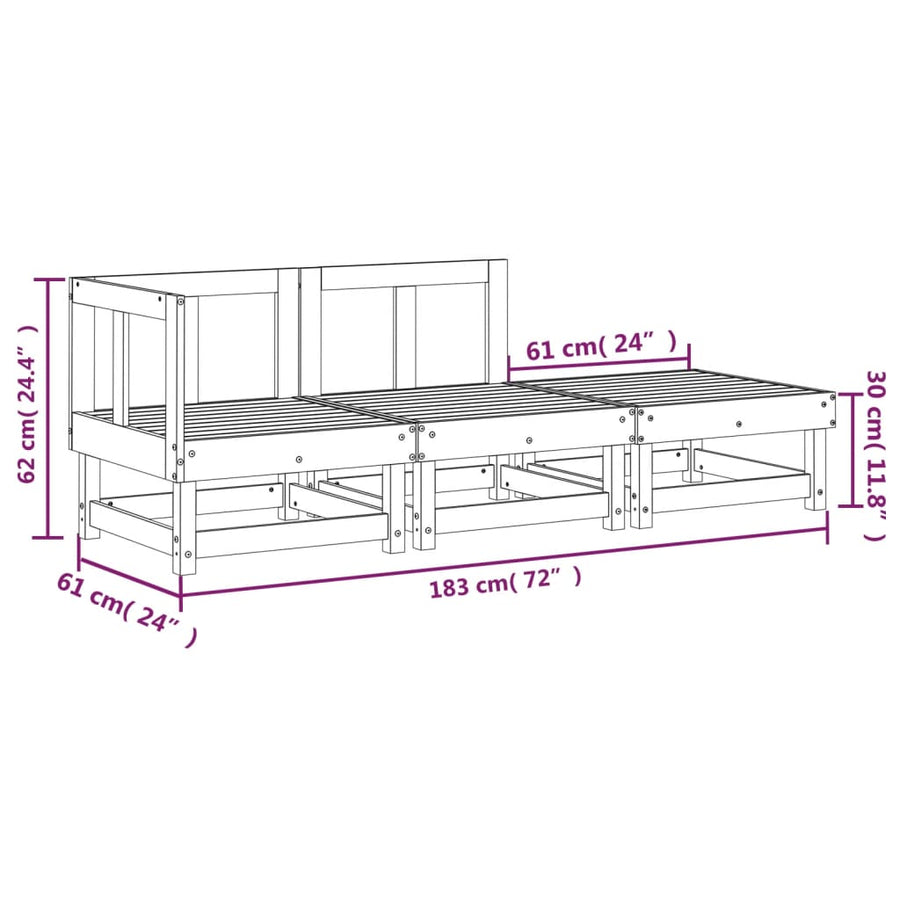 3 Piece Garden Lounge Set Solid Wood Douglas
