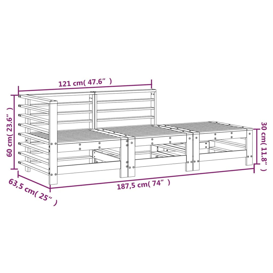 3 Piece Garden Lounge Set Solid Wood Pine