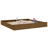 Sandbox with Seats Honey Brown Square Solid Wood Pine - Side View