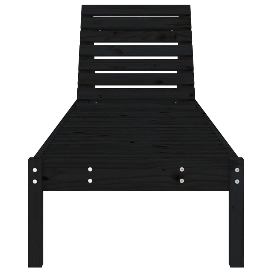 Sun Lounger Black 199.5x60x74 cm Solid Wood Pine