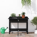 Garden Planter with Folding Tabletop Black Solid Wood Pine - Side View