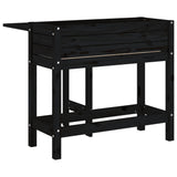 Garden Planter with Folding Tabletop Black Solid Wood Pine - Rear View