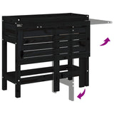 Garden Planter with Folding Tabletop Black Solid Wood Pine - Close-Up Angle