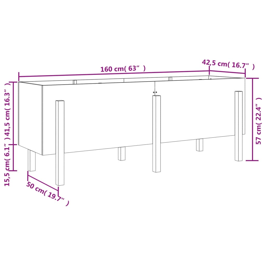 Garden Raised Bed Black 160x50x57 cm Solid Wood Pine