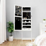 Mirror Jewellery Cabinet with LED Lights Free Standing White - Side View