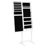 Mirror Jewellery Cabinet with LED Lights Free Standing White - Close-Up Angle