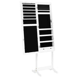 Mirror Jewellery Cabinet with LED Lights Free Standing White - Low Angle