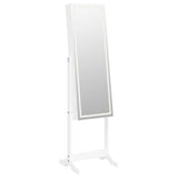 Mirror Jewellery Cabinet with LED Lights Free Standing White - Front View