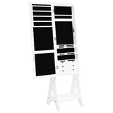 Mirror Jewellery Cabinet with LED Lights Free Standing White - Close-Up Angle