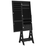 Mirror Jewellery Cabinet with LED Lights Free Standing Black - Low Angle