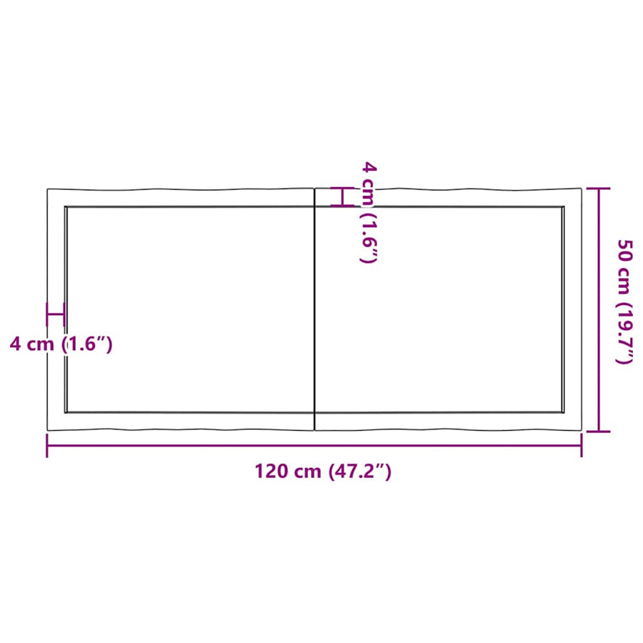 Table Top Light Brown 120x50x(2-4)cm Treated Solid Wood Live Edge