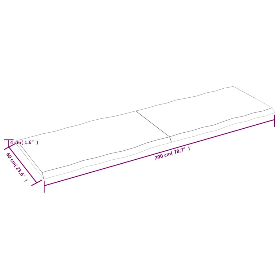 Table Top Light Brown 200x60x(2-4) cm Live Edge