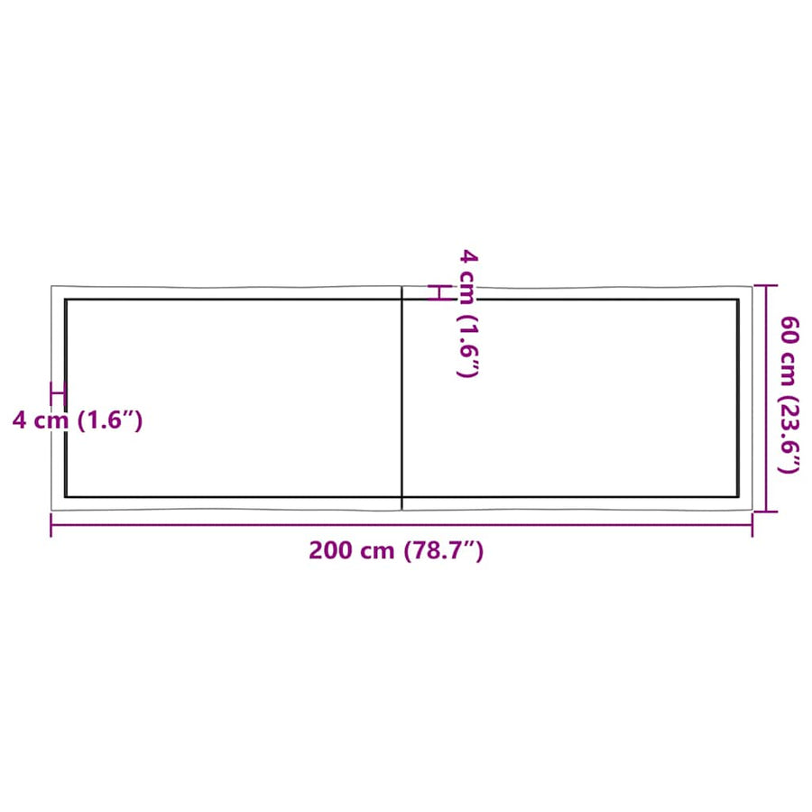 Table Top Light Brown 200x60x(2-4) cm Live Edge