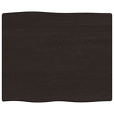 Table Top Dark Brown 60x50x2 cm Treated Solid Wood Oak Live Edge - Front View