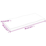 Table Top Dark Brown 80x40x2 cm Treated Solid Wood Oak Live Edge - Close-Up Angle