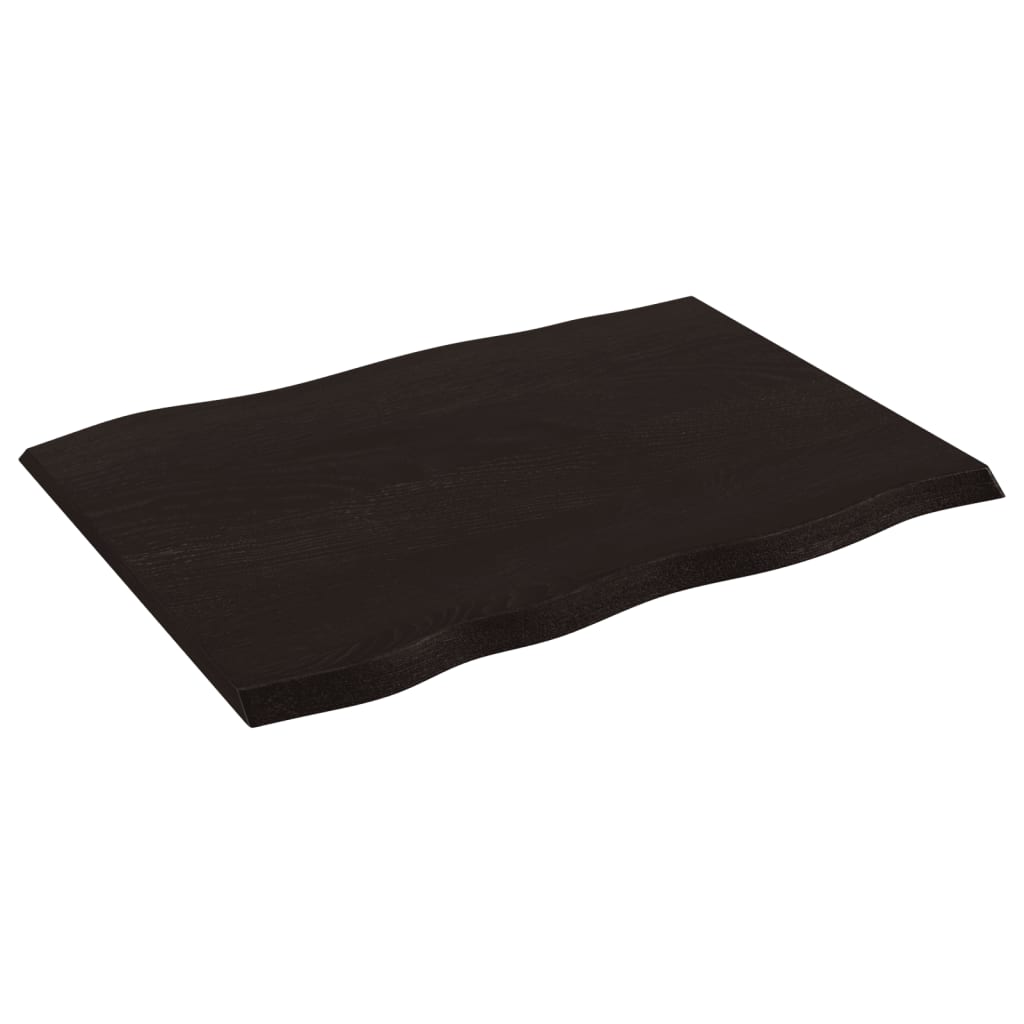 Table Top Dark Brown 80x60x2 cm Treated Solid Wood Oak Live Edge