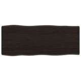 Table Top Dark Brown 100x40x2 cm Treated Solid Wood Oak Live Edge - Front View