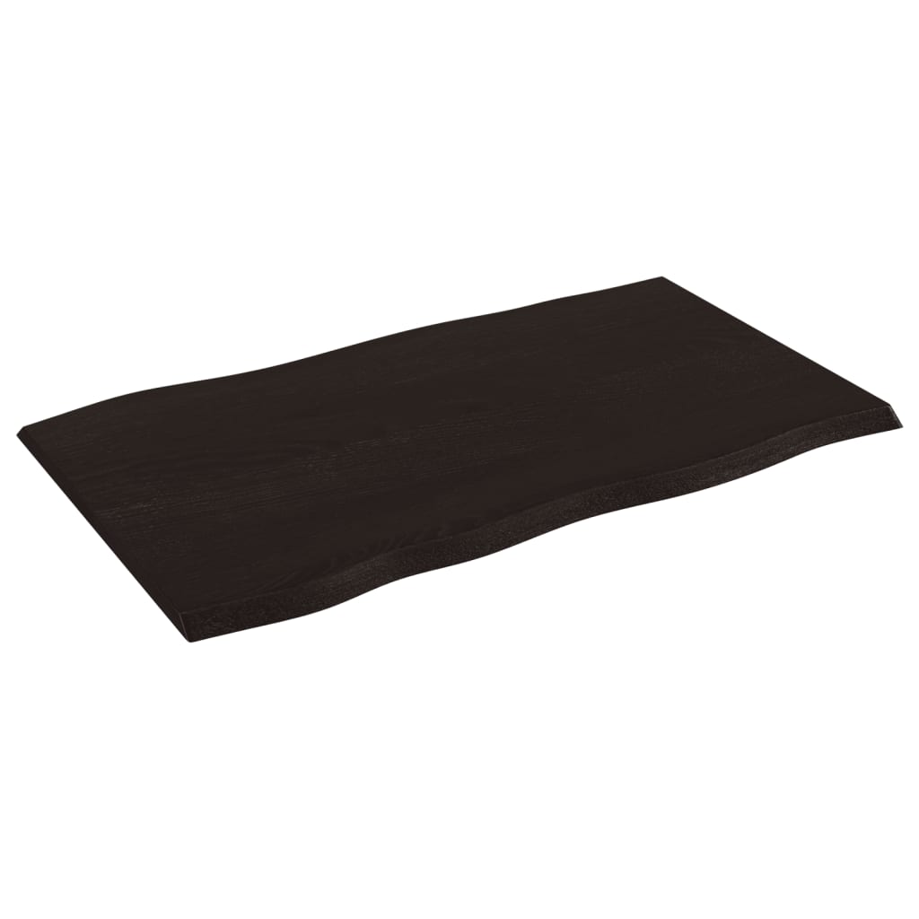 Table Top Dark Brown 100x60x2 cm Treated Solid Wood Oak Live Edge