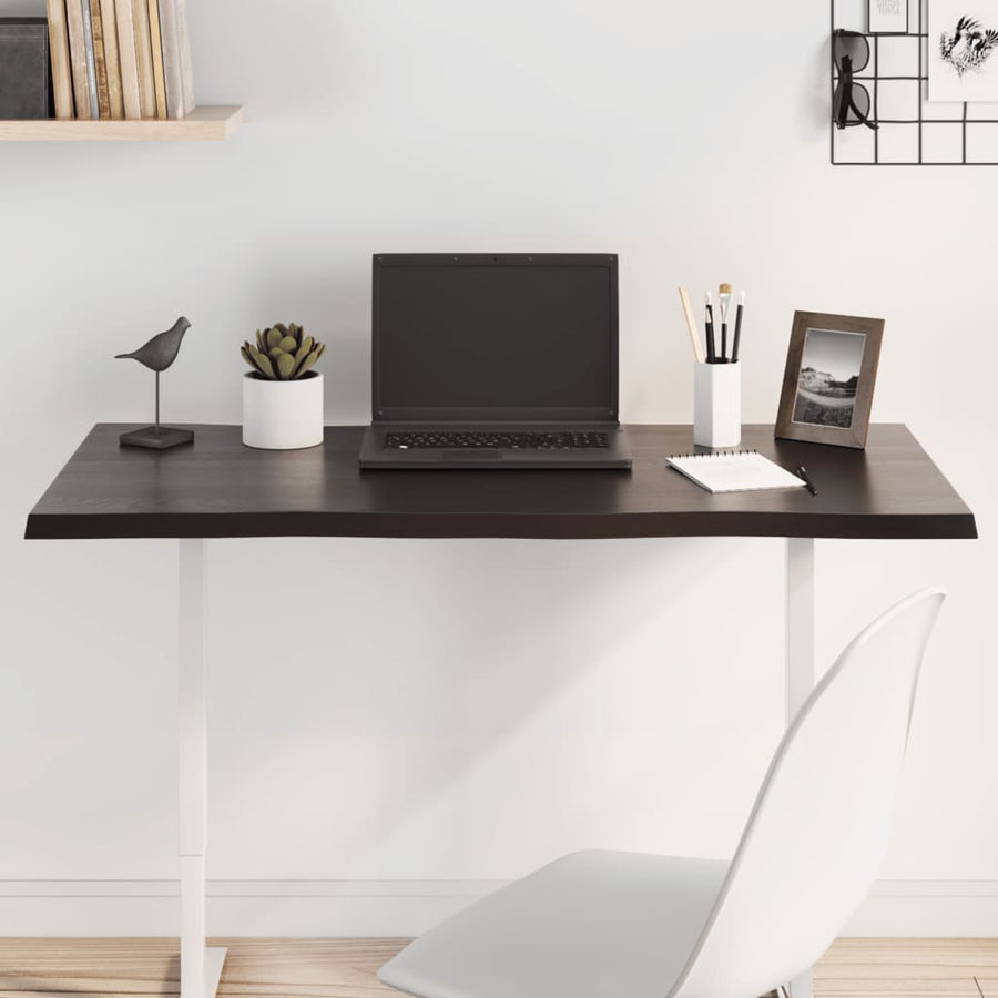 Table Top Dark Brown 100x60x2 cm Solid Wood Oak Live Edge