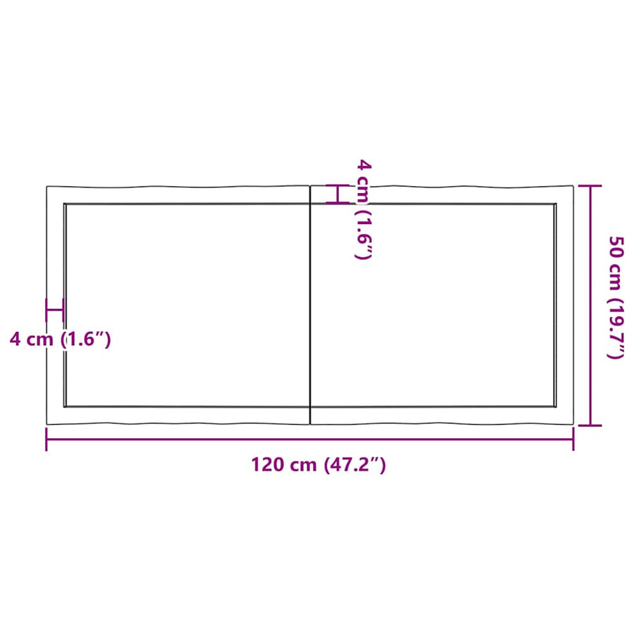 Table Top Dark Brown 120x50x(2-4) cm Live Edge