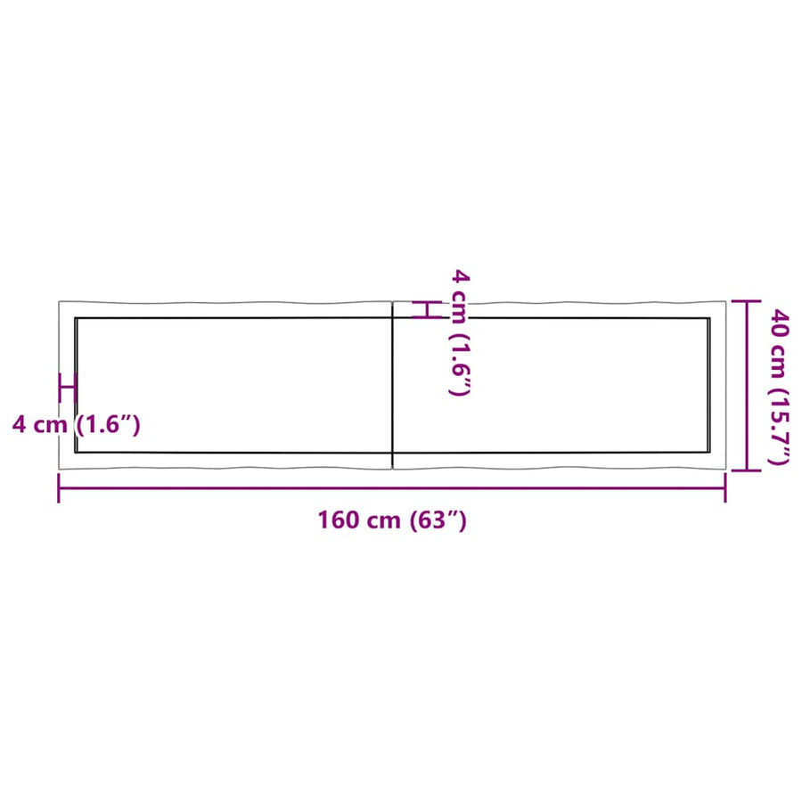 Table Top Dark Brown 160x40x(2-4) cm Live Edge