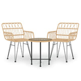 3 Piece Garden Dining Set Poly Rattan - Front View