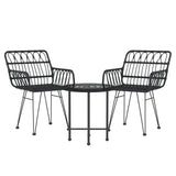 3 Piece Garden Dining Set Black Poly Rattan - Side View