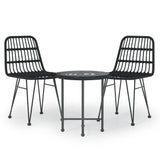3 Piece Garden Dining Set Black Poly Rattan