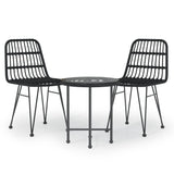 3 Piece Garden Dining Set Black Poly Rattan - Front View